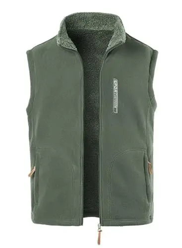 Produktbild: MeiLayM Herren Fleeceweste Stehkragen Outdoor Westen Casual Winterweste für Männer Warm Ärmellos Fleecejacke Leicht Warm Weste mit Reißverschlusstaschen mit Plüsch Gefüttert,Grün,L