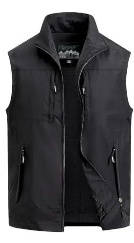 Produktbild: MeiLayM Herren Outdoor Weste Atmungsaktiv Anglerweste Sommer Schnelltrocknend Weste Vielen Taschen Weste Freizeit Ärmellos Jacke Camping Safari Fotografie Weste Schwarz,L