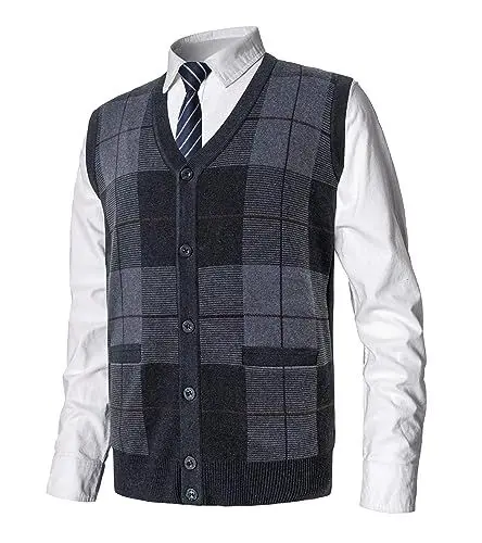 Produktbild: MeiLayM Herren Weste Stricken V-Ausschnitt Ärmellos Pullunder Freizeit Business Comfort Fit Knopfleiste Cardigan Strickweste Weste Jacken