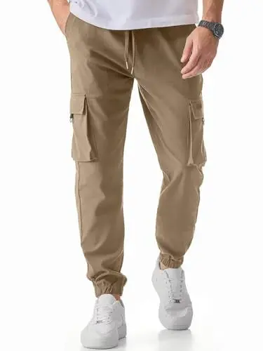 Produktbild: Meilicloth Cargo Hose Herren Lang Cargohosen Baumwolle Männer Strech Stoffhose Sweatpants Herren Sporthose Freizeithose B Helles Khaki 34