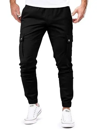 Produktbild: Meilicloth Cargohose Herren Baumwolle Cargo Hosen Männer Tapered Stretch Chino Hosen Sweatpant Stoffhose Lang Herren C Schwarz 36