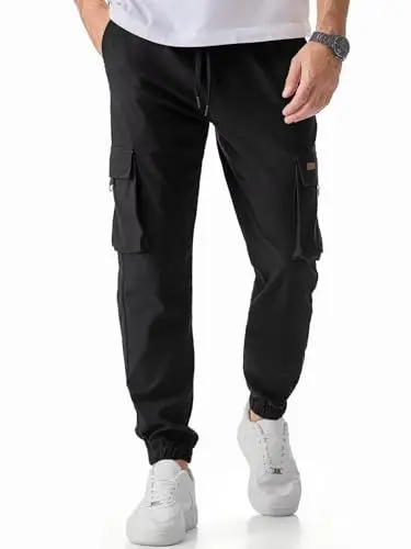 Produktbild: Meilicloth Cargohose Herren Lang Baumwolle Cargo Hosen Männer Strech Stoffhose Herren Sweatpants Sporthose B Schwarz 32