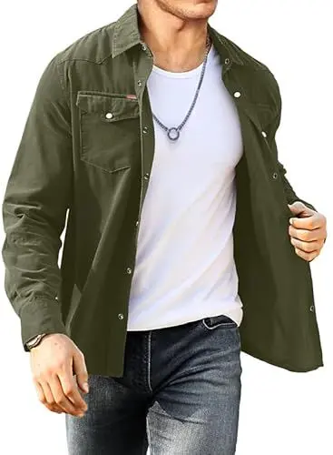 Produktbild: Meilicloth Cord Hemd Herren Hemdjacke Hemden Langarm Button Placke Langarm Regular Fit Casual Grün S
