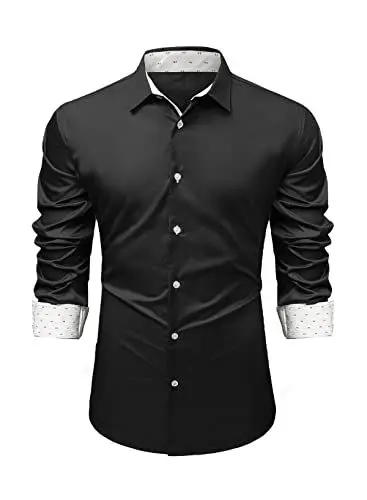 Produktbild: Meilicloth Hemd Herren Langarm Slim Fit Schwarz Herrenhemden Freizeithemd Businesshemd Formale Elastiscer Musterhemd Paisley-Hemden Klassischer Kragen Button-Down Hemden Kariertes