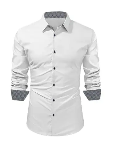 Produktbild: Meilicloth Hemd Herren Slim Fit Weisse Hemden Langarm Herrenhemden Freizeithemd Businesshemd Formale Elastiscer Frackhemden Musterhemd Paisley-Hemden Klassischer Kragen B Weiß M
