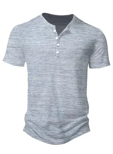 Produktbild: Meilicloth Herren Basic T-Shirt Slim Fit V-Ausschnitt Muskelshirt Henley Shirt Klassisch Bequem Alltag Hellblau L