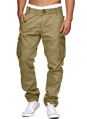 Produktbild: Meilicloth Herren Cargohose 100% Baumwolle Hose Herren Taschen Outdoorhose Chino Cargo Hose Herren Sporthose Sweatpants Jogginghose für Männer Casual Freizeithose mit Kordelzug Taschen Khaki 38