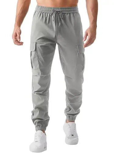 Produktbild: Meilicloth Herren Cargohose Stretch Chinohose Herren Hose Outdoorhose Cargo Hosen Männer Sporthose mit Kordelzug Casual Freizeithose Jogger Sweatpants mit Taschen Grau 34