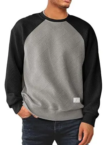 Produktbild: Meilicloth Herren Sweatshirt Raglan Sweat Langarm Crew Neck Casual Colourblock Pullover Grau S