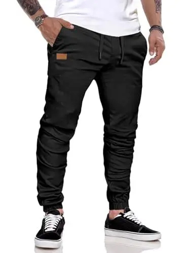 Produktbild: Meilicloth Baggy Jogginghose Herren Multifunktionshose Cargo Design mit elastischem Bund Stretchstoff für Training Outdoor und Alltag Schwarz XL