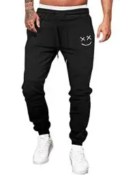 Produktbild: Meilicloth Jogginghose Herren Baumwolle Thermo Freizeithose Herren Lang mit Kordelzug-Aufdruck Sweatpants Herren mit Taschen Fitnessstudio und Draußen Regular Fit A Schwarz S