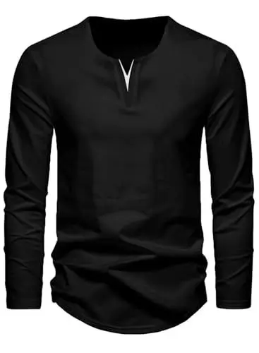 Produktbild: Meilicloth Langarmshirt Herren T Shirt Langarm V Ausschnitt Shirt Herren Oberteile Baumwolle Longsleeve Basic Sweatshirt Freizeit Pullover Soft Herbst Winter Mode A Schwarz L
