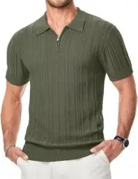 Produktbild: Meilicloth Poloshirt Herren Hemd Herren Kurzarm Zipper Männer Polo T Shirts Sommer T-Shirt Slim Fit Golf Sports Grün L