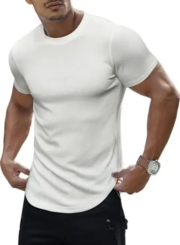 Produktbild: Meilicloth T Shirt Herren Kurzarm Sommer Muscle Shirts Herren Baumwolle Sportshirt Basic Rundhal Tee Slim Fit Leicht Männer Modern Muskelshirts Sport Tshirt Weiß L