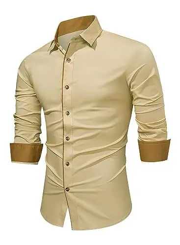 Produktbild: Meilicloth Trachtenhemd Herren Hemd Langarm Freizeithemd Herrenhemden Regular Fit Businesshemd Bügelleichtes Herren Formelle Baumwolle Stretch Hemd Klassisch Western Hemd Anzug Hemd Khaki M