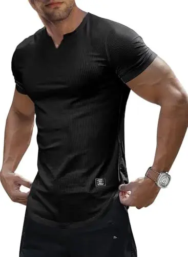 Produktbild: Meilicloth Unterhemd Herren Schwarz T Shirt Sportstyle Muskelshirt Muscle V-Ausschnitt Slim Fit Basic T-Shirt 2025 Sommer 3XL