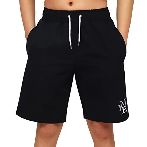 Produktbild: MEILONGER Badehose Jungen Badeshorts Schnelltrocknend Boardshorts mit Netzfutter Taschen und Verstellbarem Tunnelzug(schwarz,14-16)
