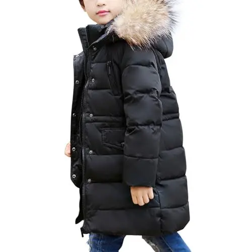 Produktbild: MEILONGER Jungen Mädchen Winterjacke Puffer Daunenjacke Kinder Skijacke Kapuzen Daunenmantel Dicke Dchneeanzug Oberbekleidung Winddicht und Wasserdicht(Schwarz,152-158)