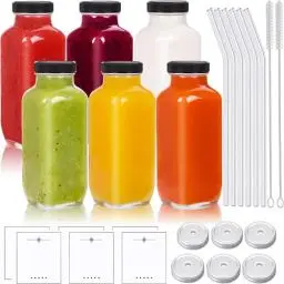 Produktbild: MEIMUCUL Glasflaschen zum Befüllen mit Deckel,500ml Smoothie Flasche,6 Stück Kleine Flaschen zum Befüllen,Wiederverwendbare Flasche Glas mit Schwarzem Deckel,Ideal für Eissand,Saft, Milchshakes