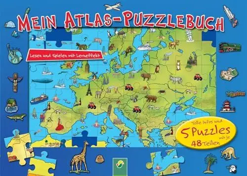 Produktbild: Mein Atlas-Puzzlebuch für Kinder ab 6 Jahren: Tolle Infos und 5 Puzzles mit je 48 Teilen. Lernen und spielen mit Lern-Effekt