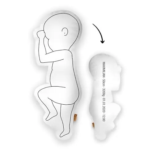 Produktbild: Mein Babykissen Personalisiertes Geburtskissen zur Geburt im 1:1 Maßstab | Mit Namen für Neugeborene | Erinnerungen in Originalgröße Jungen Mädchen (Original, 1:1 Maßstab mit Gewicht, Classy One)
