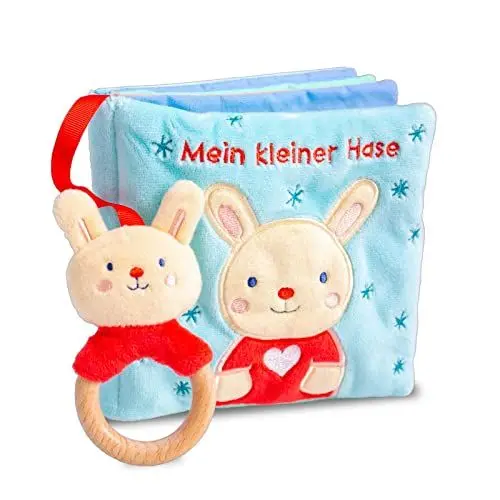 Produktbild: Mein liebstes Kuschelbuch mit echtem Holzbeißring. Mein kleiner Hase: Stoffbuch mit Beißring aus Holz, Rassel und Knisterseite ab 6 Monaten