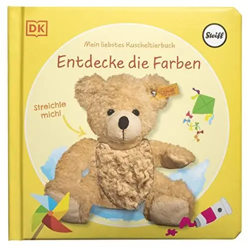 Produktbild: Mein liebstes Kuscheltierbuch. Entdecke die Farben: Pappbilderbuch mit Fühlelementen und Fotos von Steiff Tieren für Kinder ab 6 Monaten