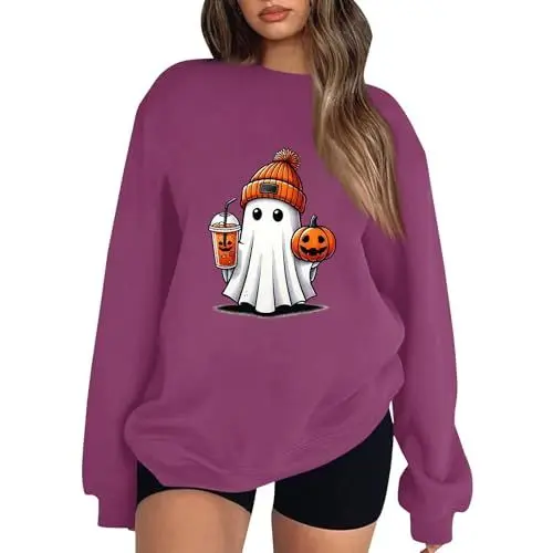 Produktbild: Meine Bestellungen Anzeigen Halloween Pullover Kaschmir Pullover Damen Oversized Hoodie Pullover Jungen Halloween Pullover Damen Halloween Kostüm Damen Lila, S