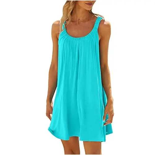Produktbild: Meine Bestellungen Damen Sommerkleid Ärmelloses Knielang Tank Strandkleider Damen Minikleid Lässig Sommer T-Shirt Kleid Casual Lockeres Kurze Sommerkleider Teenager Mädchen Mini Kleider Hellblau XXL