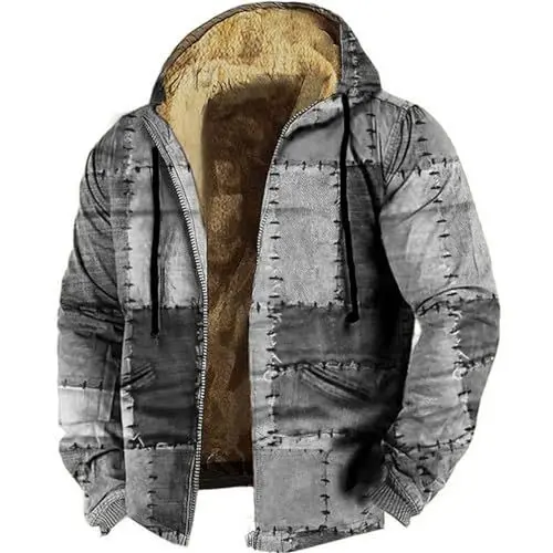 Produktbild: Generisch Farblich passende Herren-Baumwolljacke mit Kapuze und Reißverschluss Wollmantel Herren Blau (Grey, L)