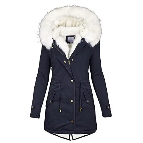 Produktbild: Meine Bestellungen, Sparabos Angebote, Steppjacke Damen Winterjacke Lang Warm Gefüttert Fleece Winterjacke Mit Fellkapuze Wintermantel Jacke Übergangsjacke Parka, Deals of The Day