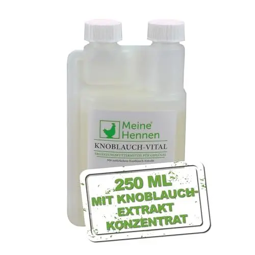 Produktbild: Meine Hennen Knoblauch Vital 250 ml, Ergänzungsfuttermittel aus Knoblauch und Zwiebeln. Für Hühner, Tauben und Wachteln zur Unterstützung der Atemwege, der Darmfunktion, MHD 02.2025