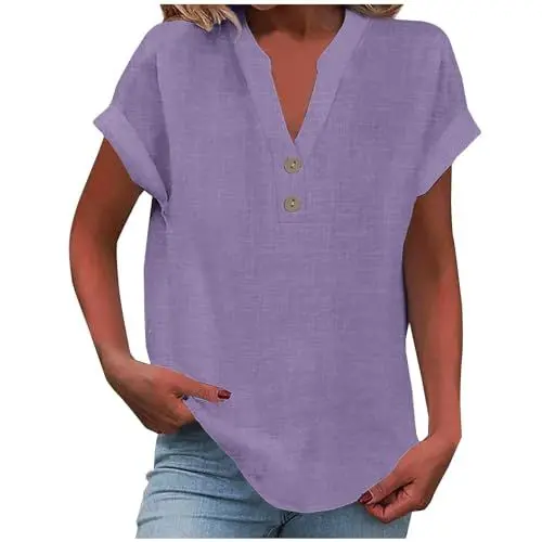 Produktbild: Meine bestellungen anzeigen Baumwolle Bluse für Damen, Elegante Sommer Kleidung, Oversize T-Shirt und Tunika, Longshirt und Blusenshirt für Frauen, perfektes Outfit für Sommer Lila-b L