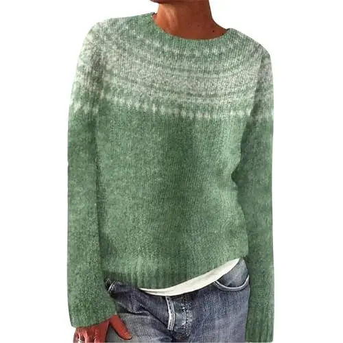 Produktbild: Meine bestellungen bei Amazon Norweger Pullover Damen Winter Warm Rundhals Damenpullover Langarm Bunt Gestreiftes Oberteil Casual Strickpullover Baumwollpullover Winterpullover Große Größen