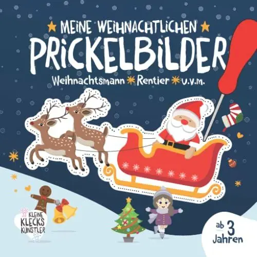 Produktbild: Meine weihnachtlichen Prickelbilder ab 3 Jahren. Weihnachtsmann, Rentier u.v.m.: Ein erstes Bastelbuch für Jungen und Mädchen mit Prickelvorlagen zum ... Prickelset. (Meine Prickelbilder ab 3 Jahren)