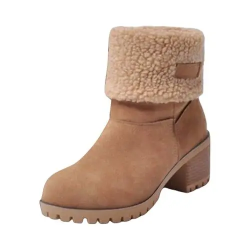 Produktbild: Stifeletten Damen Thermo Outdoor Chelsea Boots Schnürstiefeletten Fellgefütterte Elegant Stiefel Boots rutschfeste Snow Boots Schneeschuhe Wasserdicht Winterstiefeletten Winterschuhe