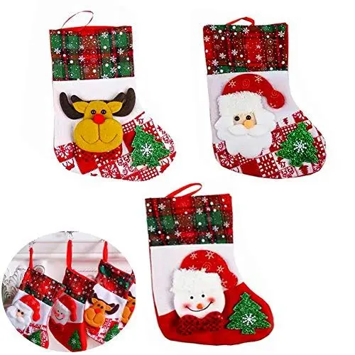 Produktbild: meioro Weihnachtsstrümpfe 3.8 '' Strumpf Xmas Classic Red Cute Hängende Socke auf Kamin, Santa Schneemann Charakter Ornament für Kinder Urlaub Familienfeier Dekor (Rot, 3pcs)