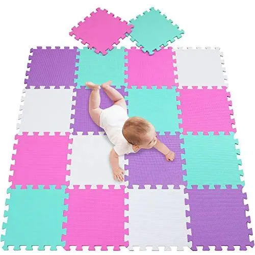 Produktbild: meiqicool Puzzlematte mit 18 Teilen für Kinder aus rutschfestem Eva - 1,62m² große Spielmatte, zusammensteckbar inkl.Teile 142 x 114 x 1 cm - Kinderteppich,Sicherheitsstandards für Spielzeug