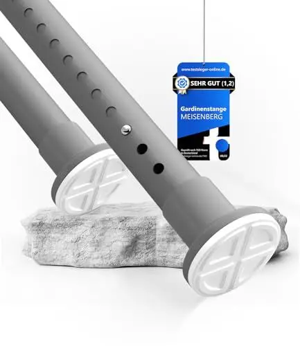 Produktbild: MEISENBERG Gardinenstange ohne Bohren 210-260cm, Ø32mm Grau belastbare Klemmstange zum Ausziehen - Vorhangstange, Teleskopstange - für ihre Gardinen, Trennwand und Balkon