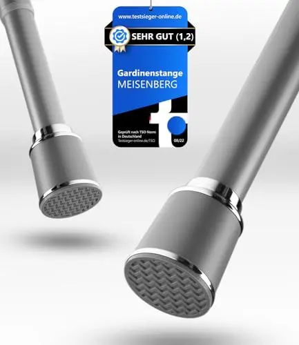 Produktbild: MEISENBERG Teleskopstange 170-220 cm Ø32mm, Grau – Gardinenstange ohne Bohren, Klemmstange Ausziehbar, Vorhangstange zum Klemmen – Ideal für Vorhang & Gardinen