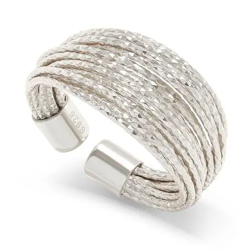 Produktbild: Meissa Goldene Daumenringe für Damen, überkreuzter Statement-Ring modischer Chunky-Bandring 925 Sterling Silber gestapeltes Goldring-Set breiter Zeigefingerring größenverstellbar, Silber