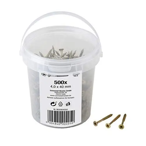 Produktbild: Meister Universalschrauben 4,0 x 40 mm - 500 Stück im Set - Senkkopf - PZ Pozidriv-Antrieb - Teilgewinde - Gelb verzinkt / Schrauben-Set / Schrauben-Eimer / 904050