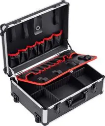 Produktbild: Meister Werkzeugtrolley leer - 460 x 350 x 190 mm - Mit Rollen - Individuelle Fachaufteilung - 15 Werkzeugtaschen - Mit Gummibändern - 15 kg Tragkraft - Stabiler Alu-Koffer / Werkzeugkiste / 9095080