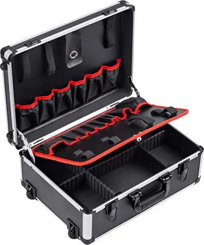 Produktbild: Meister Werkzeugtrolley leer - 460 x 350 x 190 mm - Mit Rollen - Individuelle Fachaufteilung - 15 Werkzeugtaschen - Mit Gummibändern - 15 kg Tragkraft - Stabiler Alu-Koffer / Werkzeugkiste / 9095080