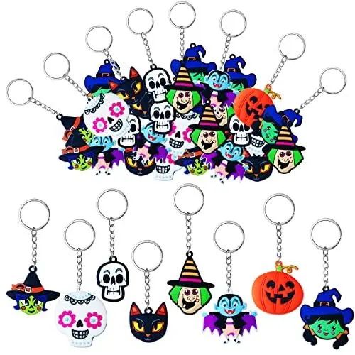 Produktbild: MEIYIFAN 32 Stück Mini Schlüsselanhänger,Halloween-Schlüsselanhänger,Schlüsselanhänger für Kinder, Cartoon Schlüsselanhänger für Halloween Geschenke Halloween Party Gefallen