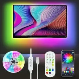Produktbild: Meiyue LED TV Hintergrundbeleuchtung, 3M LED Streifen RGBIC LED Fernseher Beleuchtung für 40 bis 50 Zoll TV und PC, mit APP und Fernbedienung, Musik Sync, USB betrieben