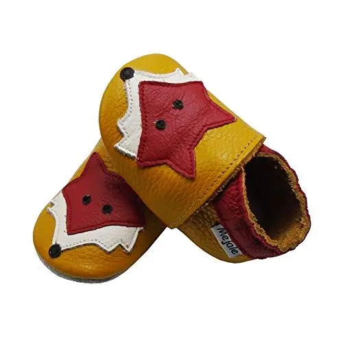 Produktbild: Mejale Krabbelschuhe Baby Lauflernschuhe Mädchen Jungen Hausschuhe Baby Schuhe Babyschuhe Weicher Leder mit Wildledersohlen Lederschuhe Kleinkind,17/18 EU, Braun