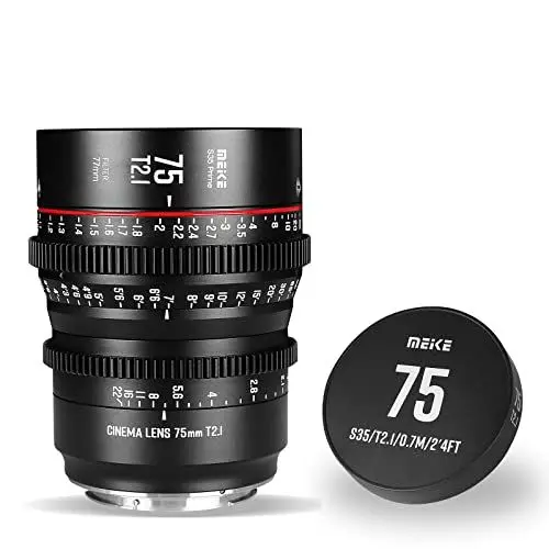Produktbild: MEKE 75mm T2.1 Super 35 Prime Manueller Fokus Cinema Objektiv für EF-Mount Cine Kamera, kompatibel mit Canon C200 C300 II, RED Komodo, BMPCC 6K, Z CAM E2-S6 BMPCC 6K Pro