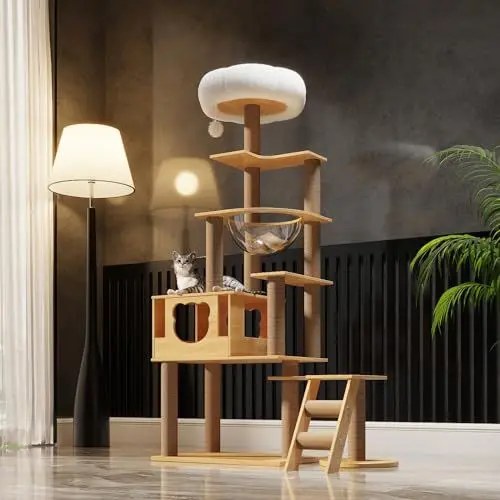 Produktbild: Mekidulu 165 cm Katzenbaum-Katzenkratzbaum Groß-Mit Raumkapsel,Jute Kratzsäule,Leiter,Höhle,Katzenspielzeug,Plüsch Plattformen-Katzenkratzbaum.(Tragfähigkeit 25 kg)