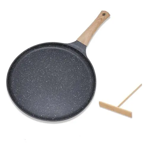 Produktbild: MEKOTRIN Crepe Pfanne 20cm, Antihaftpfanne Omlettenpfanne Pfannkuchenpfanne Induktion Pancake Pfanne Kompatibel Mit Allen Herdarten, Holzgriff (Grau)